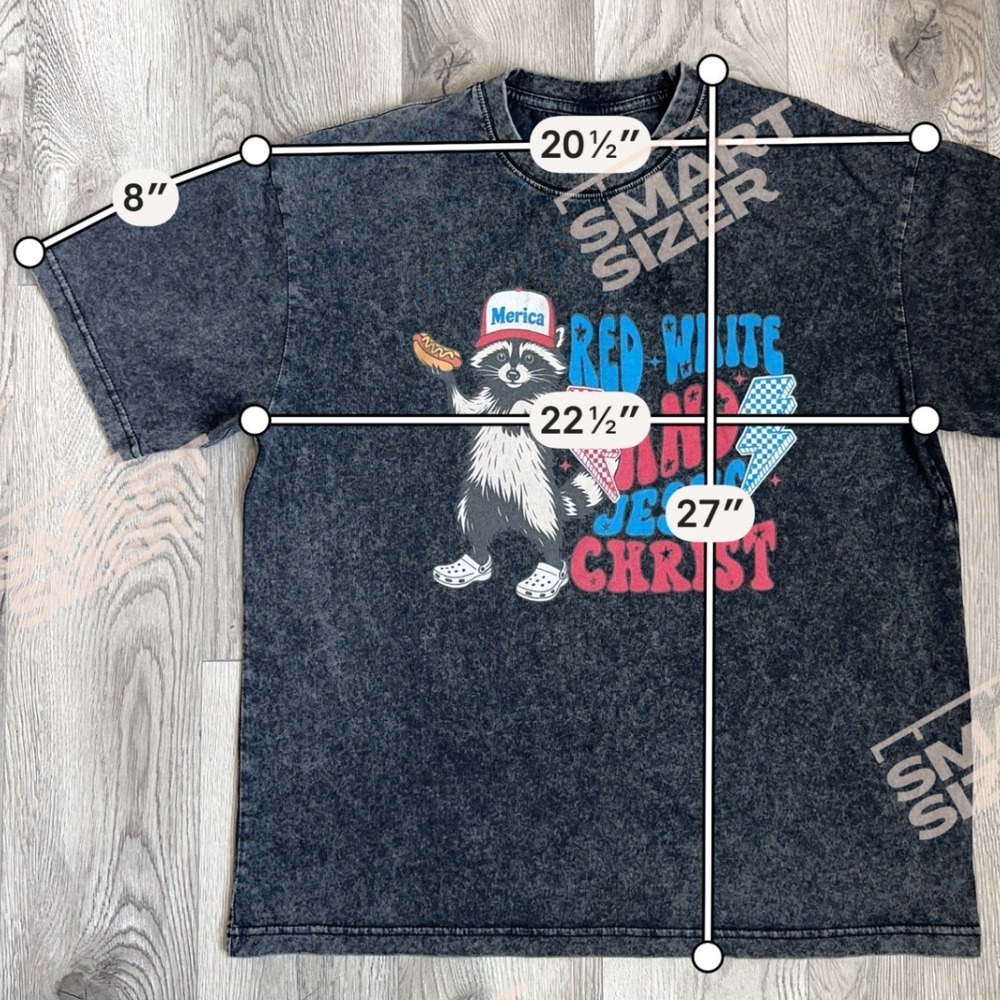 Red White and Jesus Christ Raccoon Acid Wash Graphic T-Shirt Black Large‎ - Picture 4 of 7